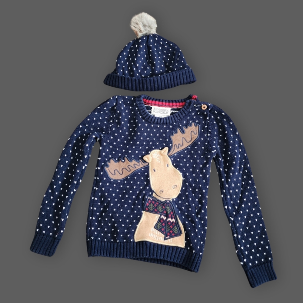 Blue Moose Sweater and Pom Hat, Kid's 2T